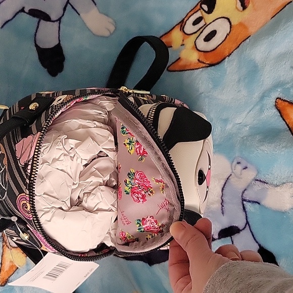 Betsy Johnson Black Print Dracula Puppy Treats Kitsch Mini Backpack - Picture 4 of 5